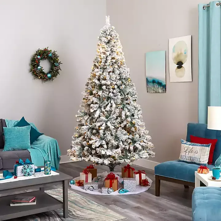 8 ft. Flocked Pre-Lit Rock Spruce Christmas Tree
