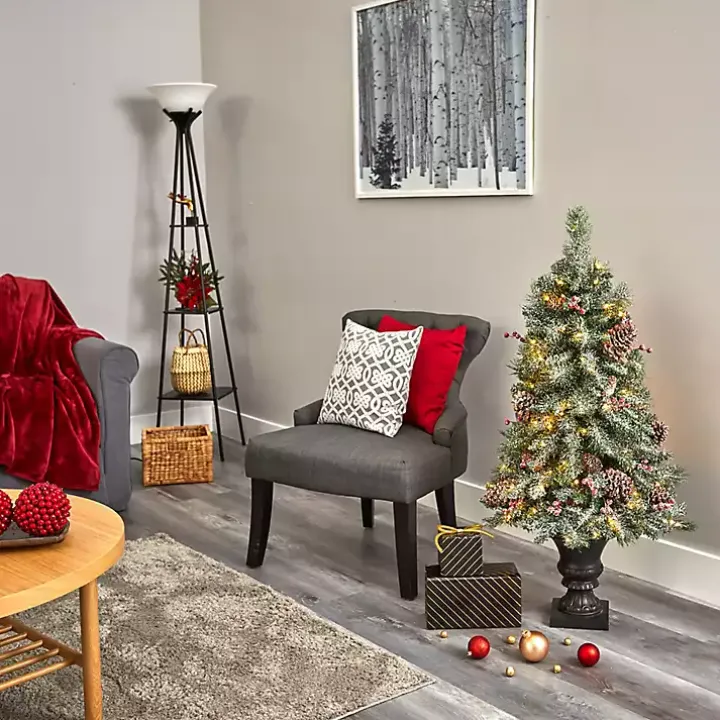 4 ft. Pre-Lit Frosted Berry and Pine Tree in Urn