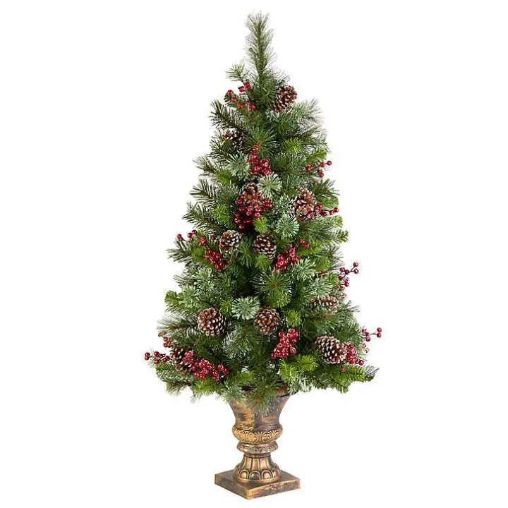 4 ft. Pre-Lit Iced Berry & Pine Tree in Bronze Urn