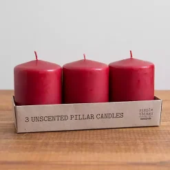 4 in. Burgundy Pillar Candles, Set of 3