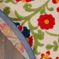 Abstract Floral Outdoor Round Area Rug, 5 ft.