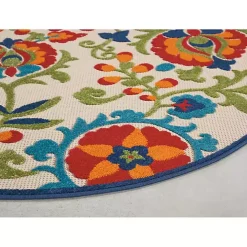 Abstract Floral Outdoor Round Area Rug, 5 ft.