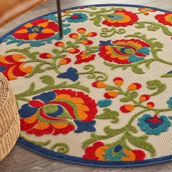Abstract Floral Outdoor Round Area Rug, 5 ft.