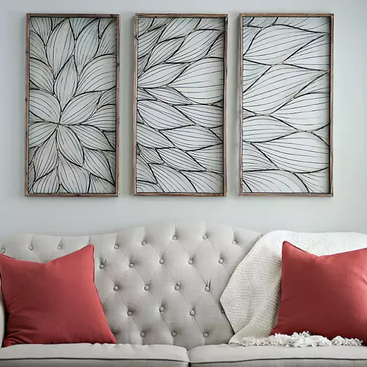 Abstract Floral Panel Plaques, Set of 3