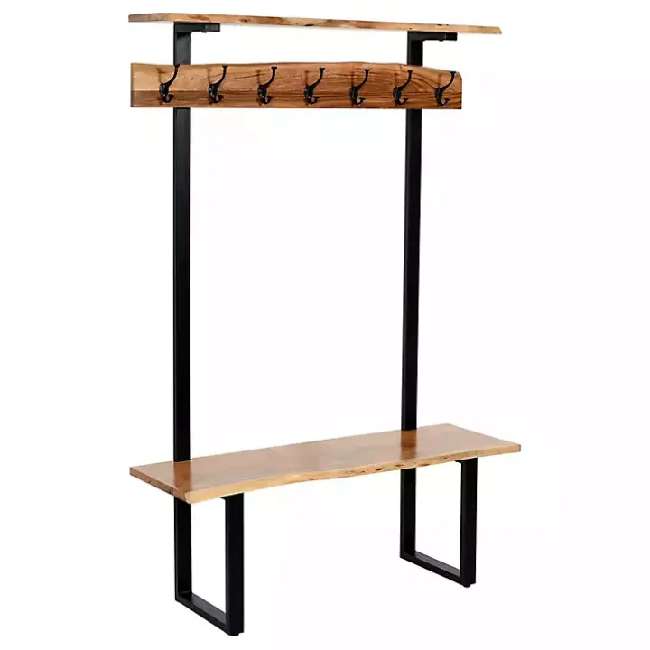 Acacia Wood Modern Storage Hooks Hall Tree
