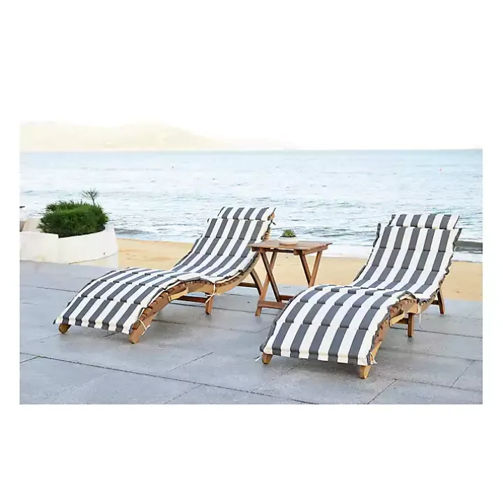 Acacia Wood 3-pc. Chaise Set with Striped Cushions