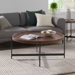 Acacia Wood Round Tray Top Coffee Table