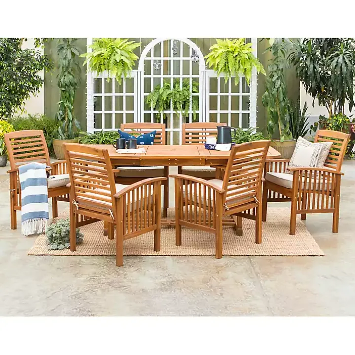 Acacia Wood Slatted 7-pc. Outdoor Dining Set