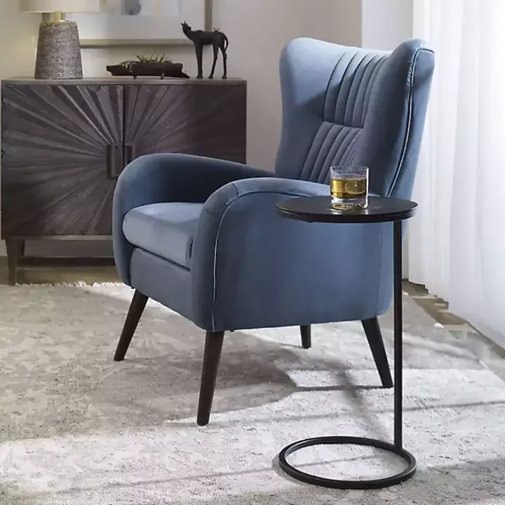 Aged Black Metal Frame Slab Top Accent Table