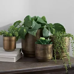 Aged Brass Flower Pots, Set of 4