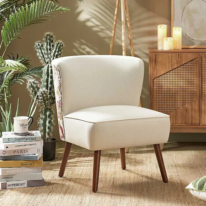 Alex Ivory Upholstered Floral Back Accent Chair