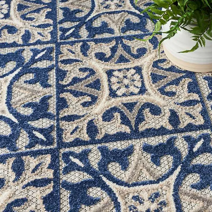 Aloha Blue Geometric Indoor/Outdoor Area Rug, 5x7