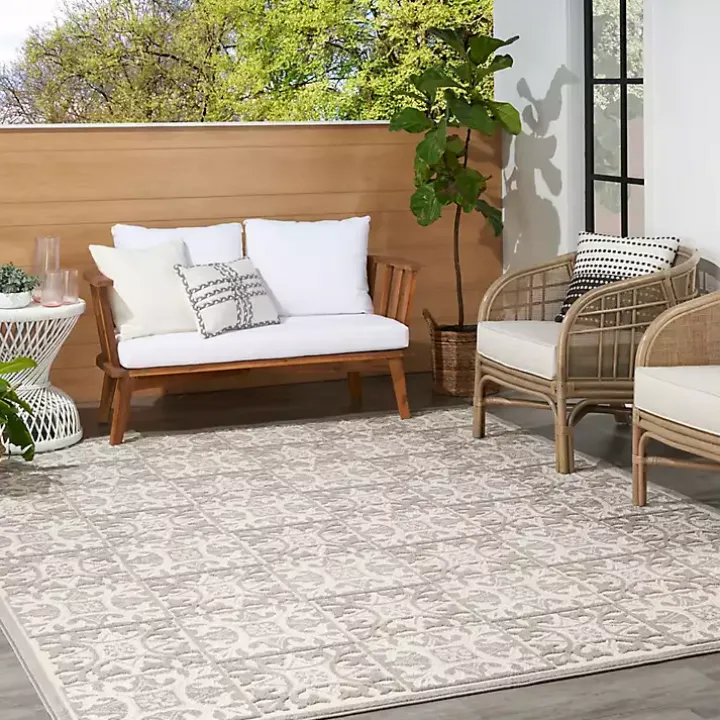 Aloha Ivory Geometric Indoor/Outdoor Area Rug, 3x5