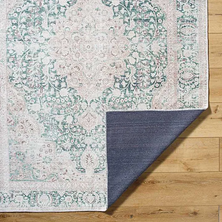 Amelie Green Traditional Washable Area Rug, 6x9
