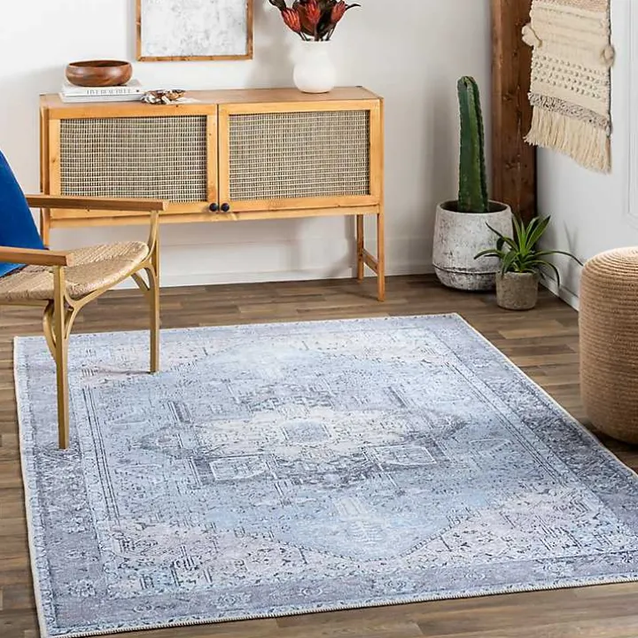 Amelie Silver Blue Classic Washable Area Rug, 6x9
