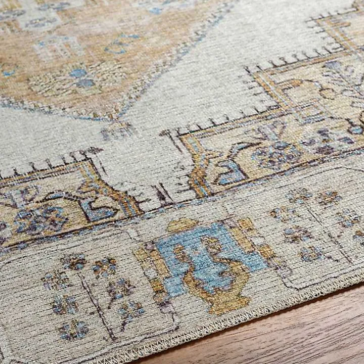 Amelie Yellow Traditional Washable Area Rug, 7x10