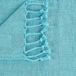 Angel Blue Checkered Weave Fringe Throw