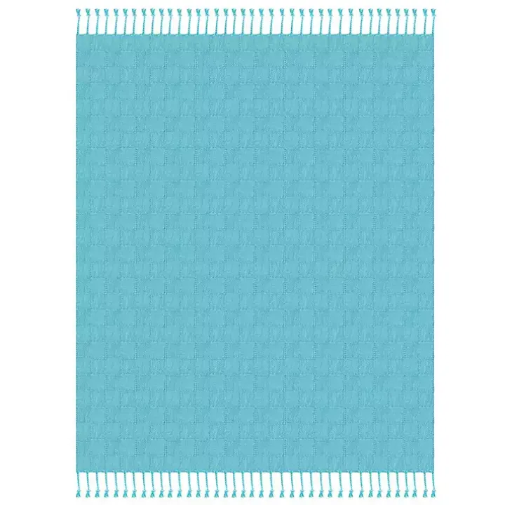 Angel Blue Checkered Weave Fringe Throw