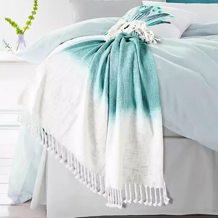 Angel Blue Shibori Slab Fringe Throw