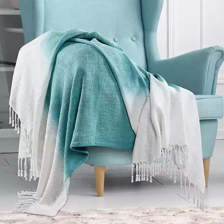 Angel Blue Shibori Slab Fringe Throw