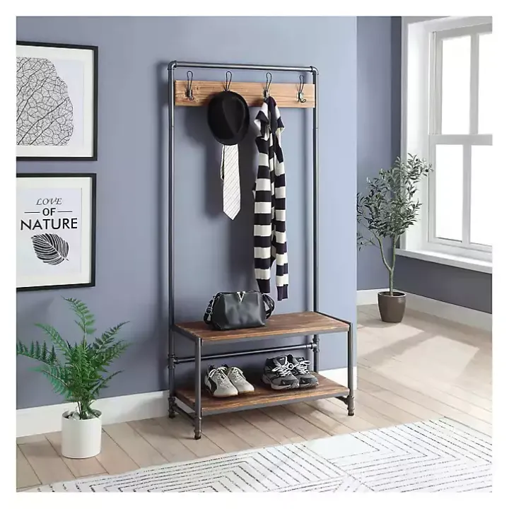 Annalee Industrial Metal and Wood Hall Tree