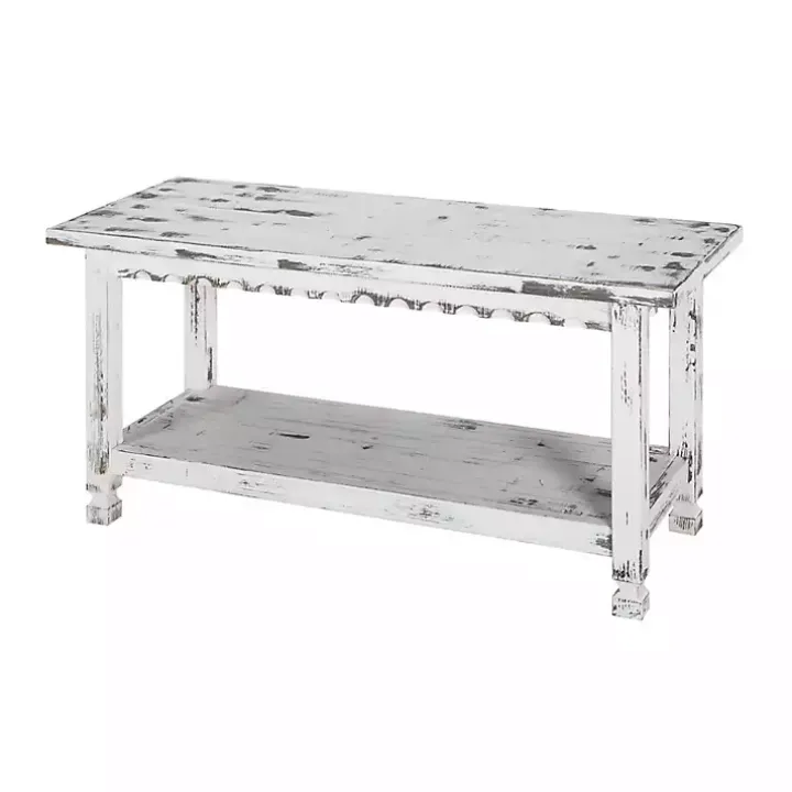 Antiquated White Farmhouse Shelf Bench