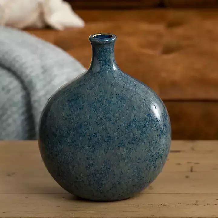 Antique Blue Ceramic Vase, 10 in.