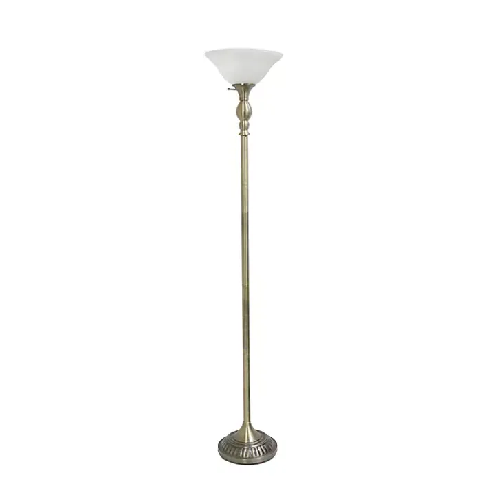 Antique Brass and Marbleized Glass Torchiere