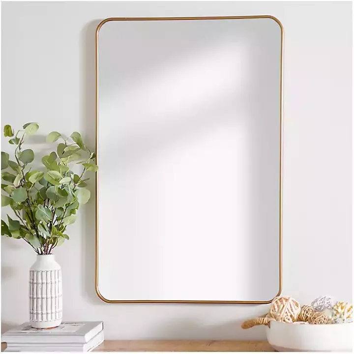 Antique Brass Nouveau Linear Curved Corner Mirror