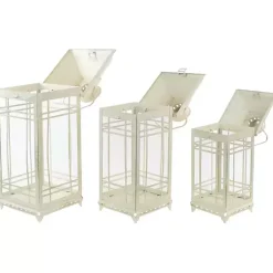 Antique Cream Metal Lanterns, Set of 3