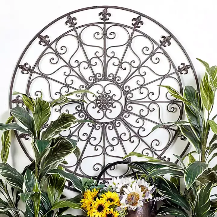 Antique Fleur-de-Lis Medallion Metal Wall Plaque