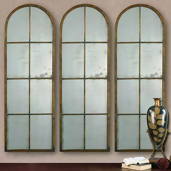 Antique Gold Arched Metal Mirror