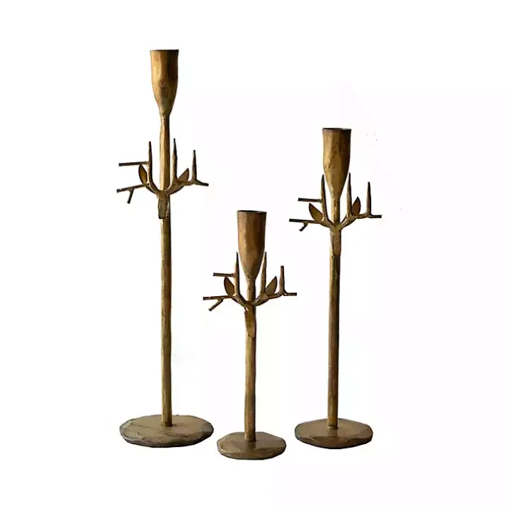 Antique Gold Deer Candle Holders, Set of 3