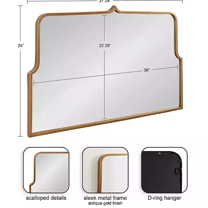 Antique Gold Metal Wide Arched Wall Mirror