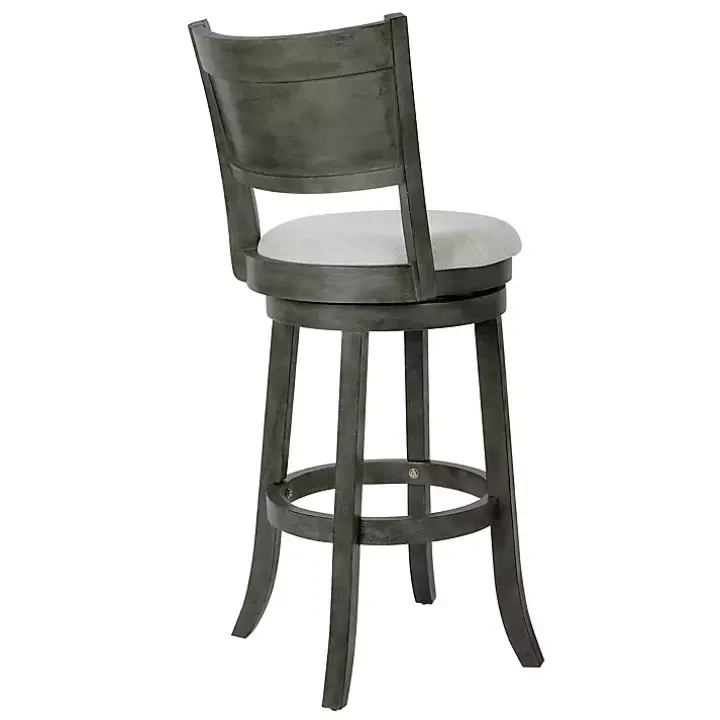 Antique Gray Upholstered Swivel Bar Stool