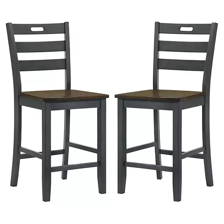 Antique Gray Wood Counter Stools, Set of 2