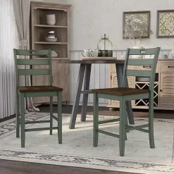 Antique Green Wood Counter Stools, Set of 2