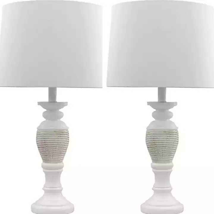 Antique Ivory Spun Center Table Lamps, Set of 2