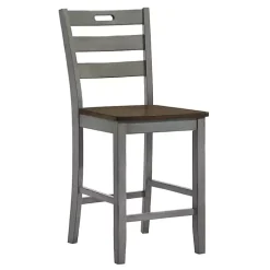 Antique Light Gray Wood Counter Stools, Set of 2