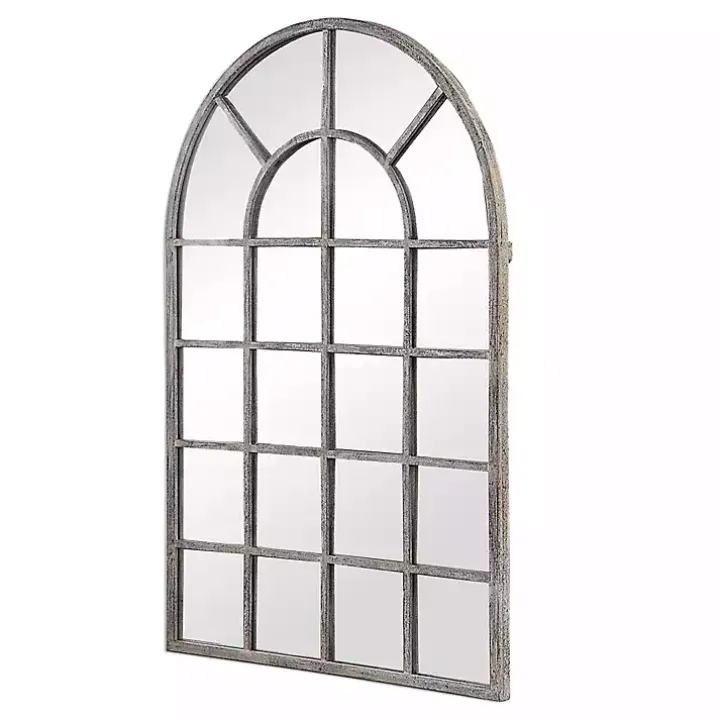Antique Rustic Arch Windowpane Mirror