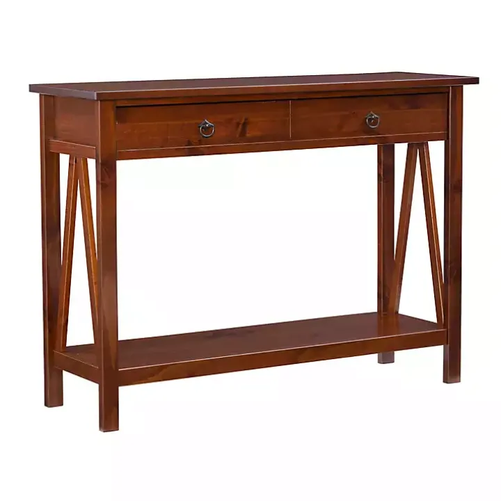 Antique Tobacco Console Table with Bottom Shelf