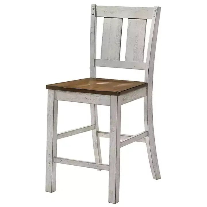 Antique White & Dark Brown 2-pc. Counter Stool Set