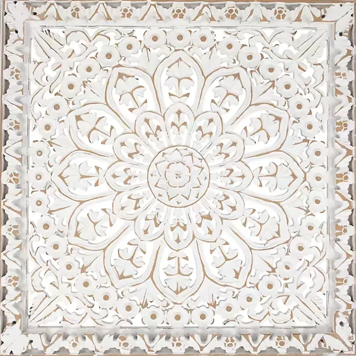 Antique White Floral Mandala Square Wall Plaque