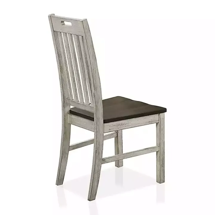 Antique White Slatted Back Dining Chairs, Set of 2