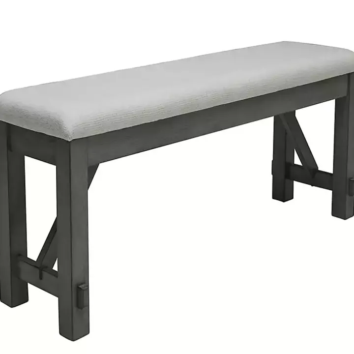 Antique White Upholstered Gray Wood Dining Bench