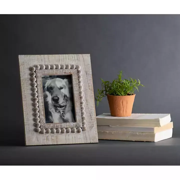 Antique White Wood Beaded Picture Frame, 4x6