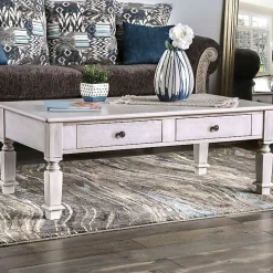 Antique White Wood 4-Drawer Heather Coffee Table