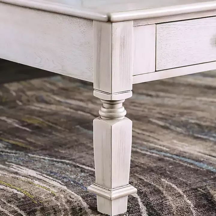 Antique White Wood 4-Drawer Heather Coffee Table