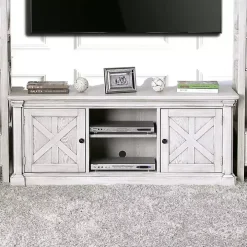 Antique White Wood Farmhouse Media Cabinet