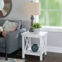 Antique White X Side Frame Accent Table